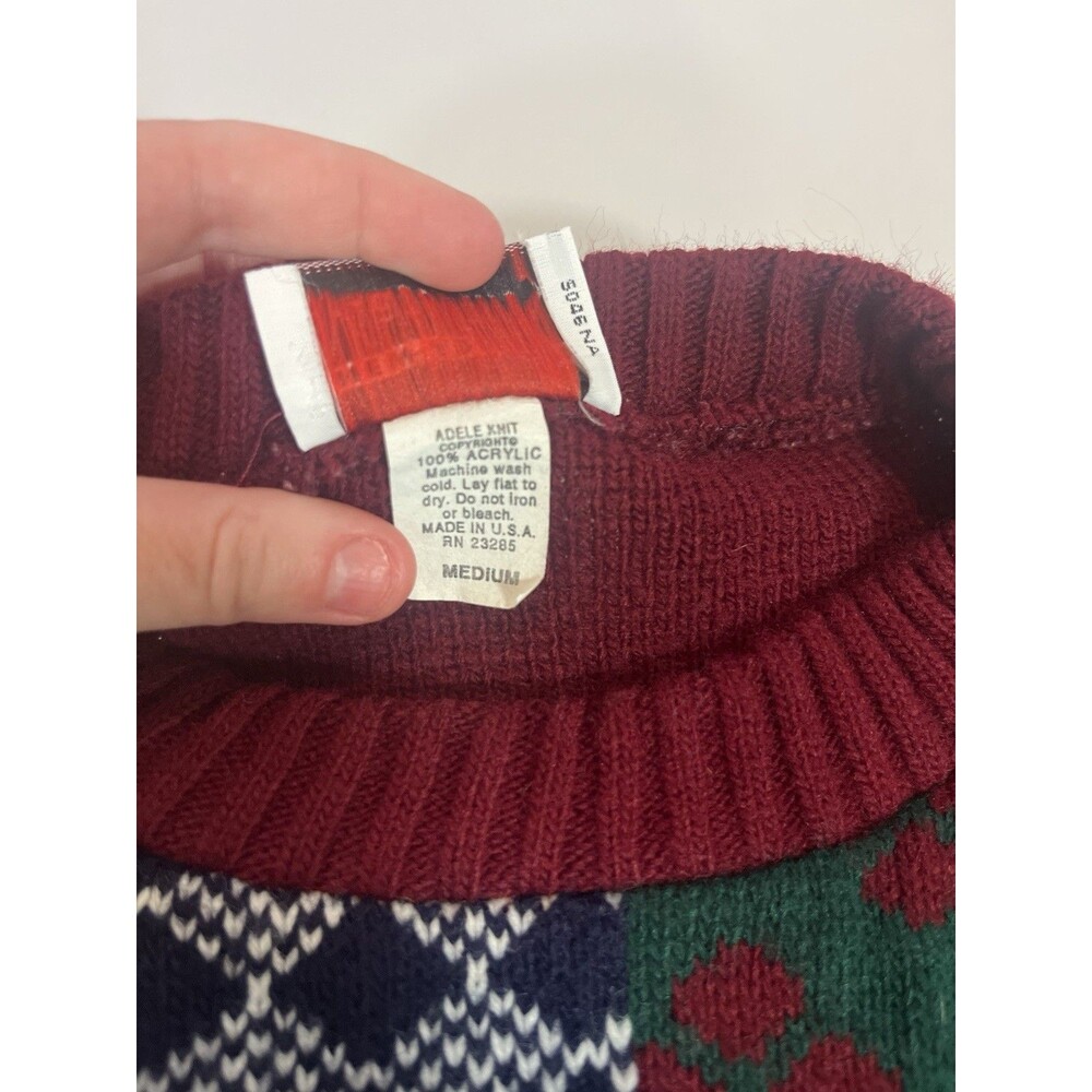 Vintage New Addition Maternity Patchwork Sweater Medium | Burgundy Cottagecore - Picture 6 of 14